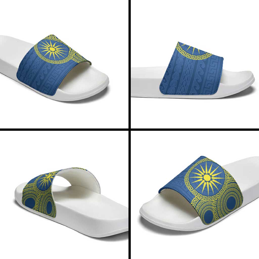 Vergina Sun Macedonia Slide Sandals Greek Pattern Blue LT14