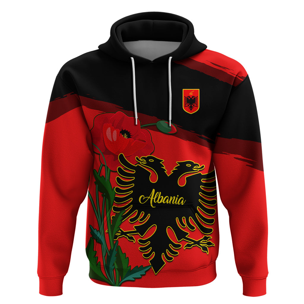 Albania Flag Day Hoodie Albanian Coat Of Arms With Red Poppy LT14