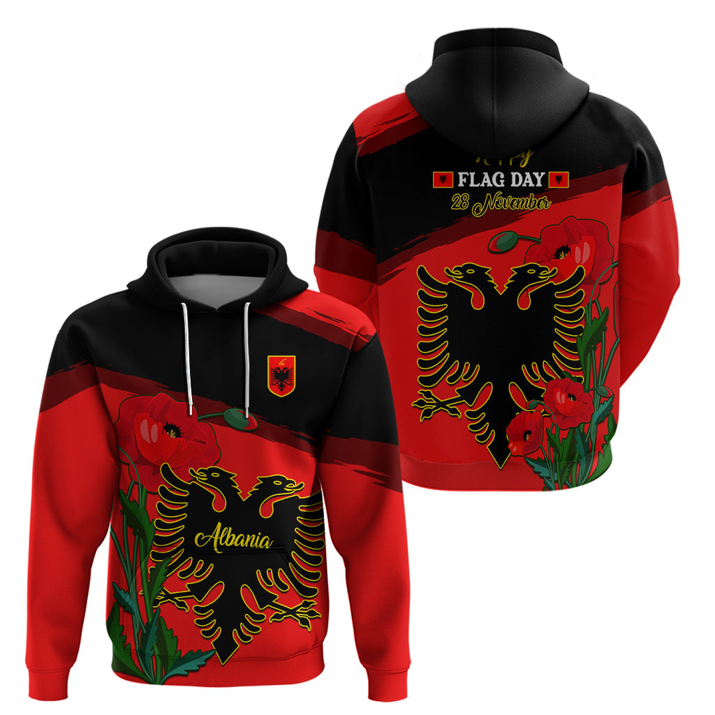 Albania Flag Day Hoodie Albanian Coat Of Arms With Red Poppy LT14
