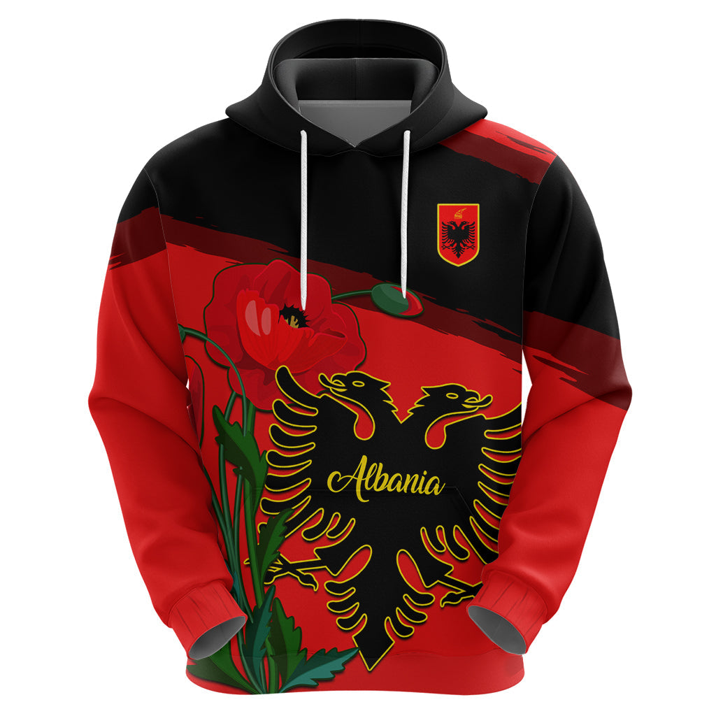 Albania Flag Day Hoodie Albanian Coat Of Arms With Red Poppy LT14