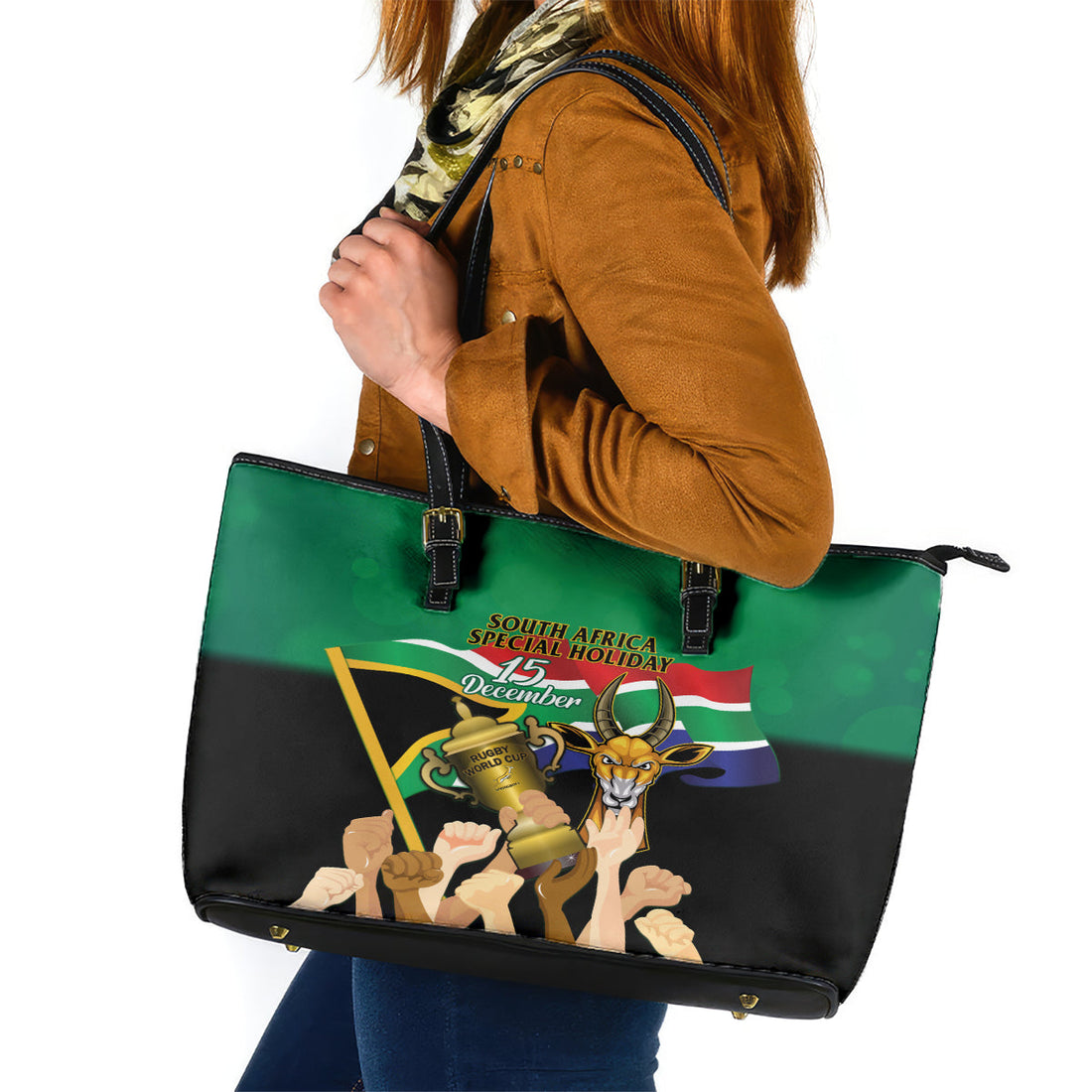 South Africa Special Holiday Leather Tote Bag Springboks Champions Celebration Rugby Is My Soul LT14