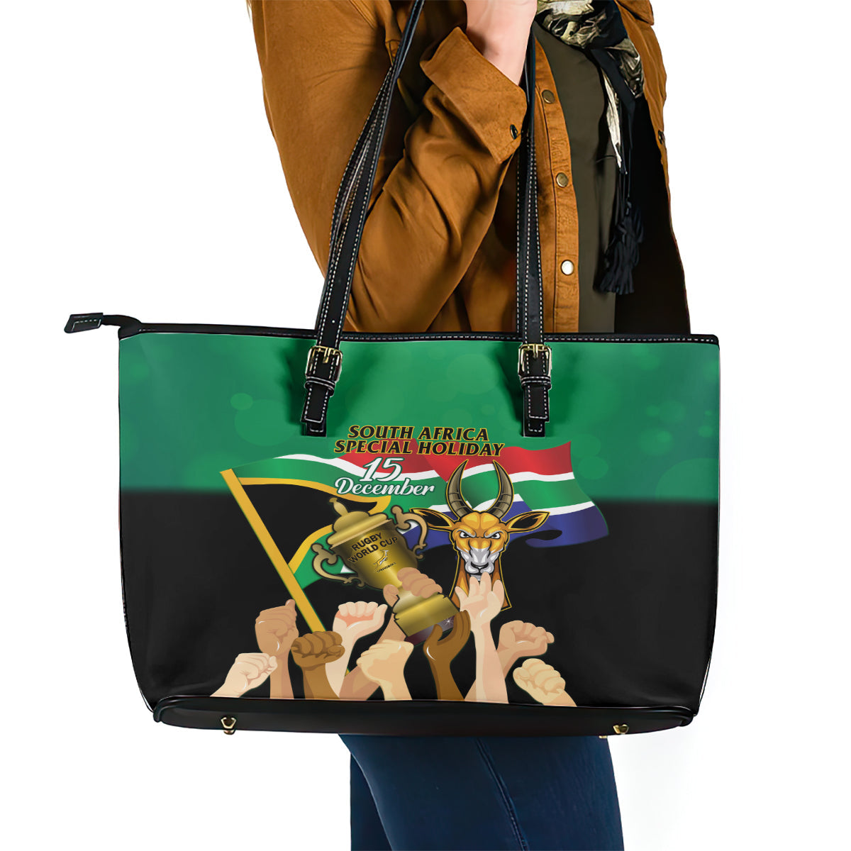 South Africa Special Holiday Leather Tote Bag Springboks Champions Celebration Rugby Is My Soul LT14
