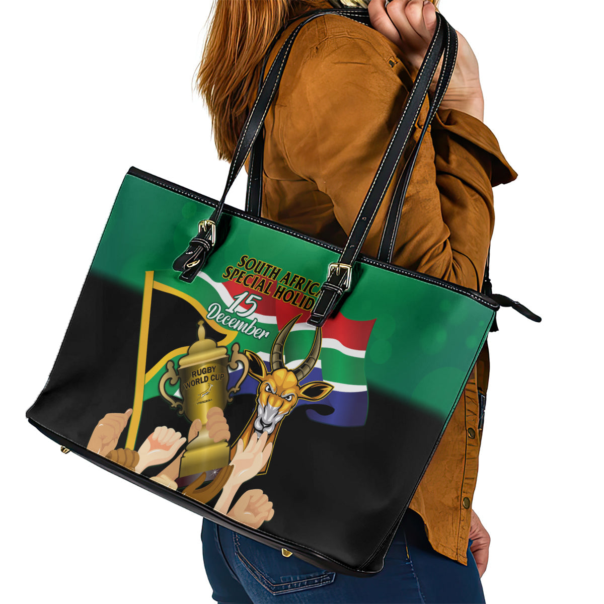South Africa Special Holiday Leather Tote Bag Springboks Champions Celebration Rugby Is My Soul LT14