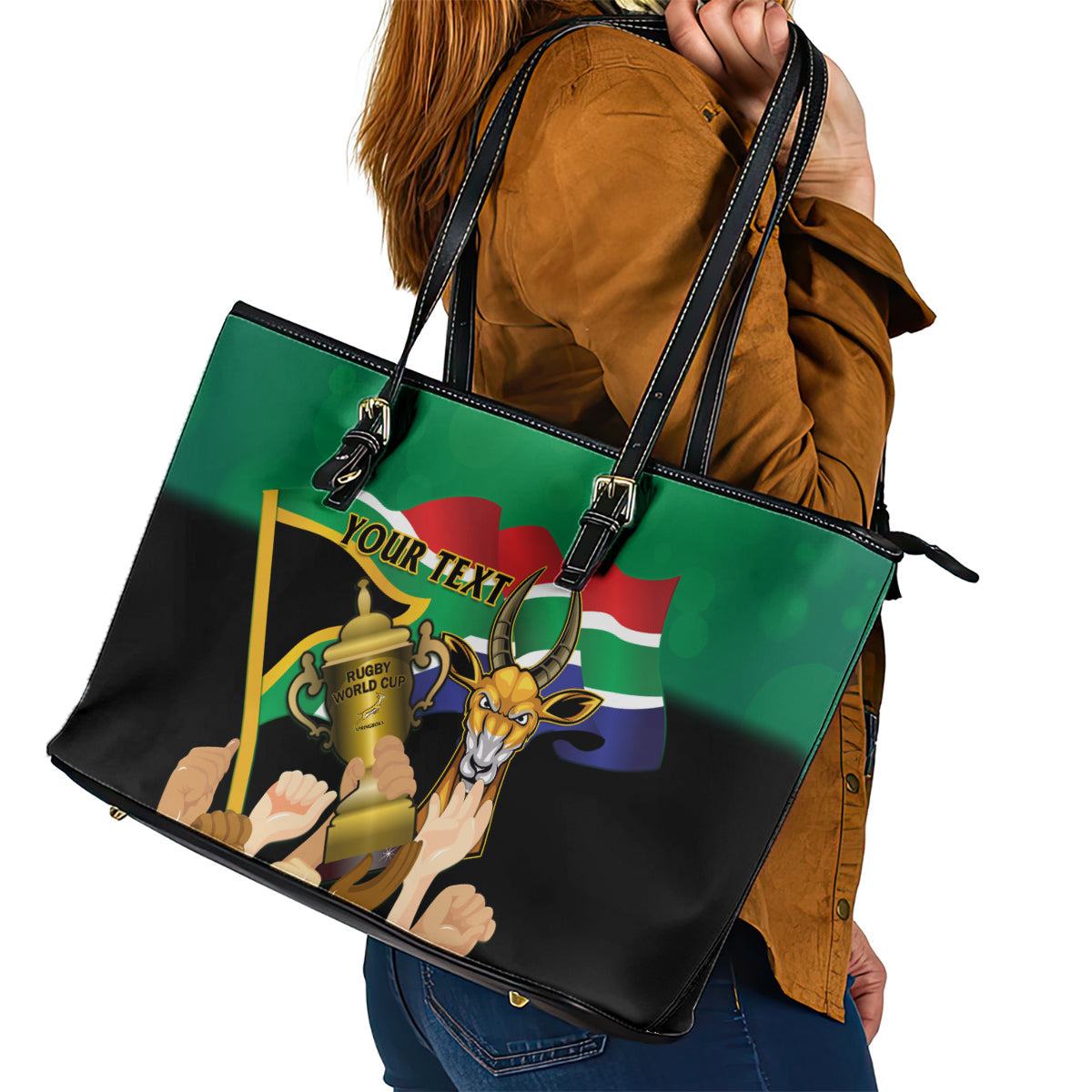 Personalised South Africa Special Holiday Leather Tote Bag Springboks Champions Celebration Rugby Is My Soul LT14