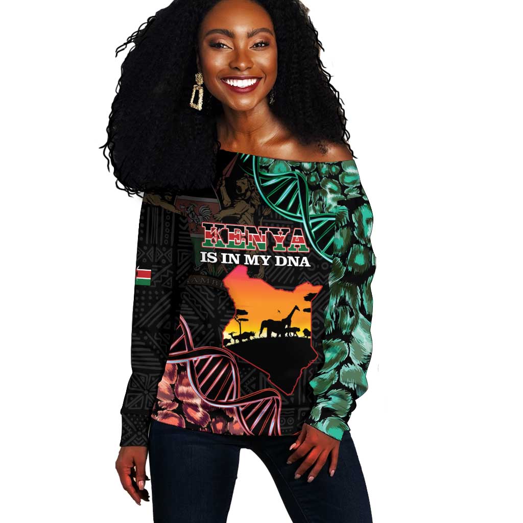 Afro Kenya Off Shoulder Sweater Kenyan Is In My DNA - Jamhuri Day LT14