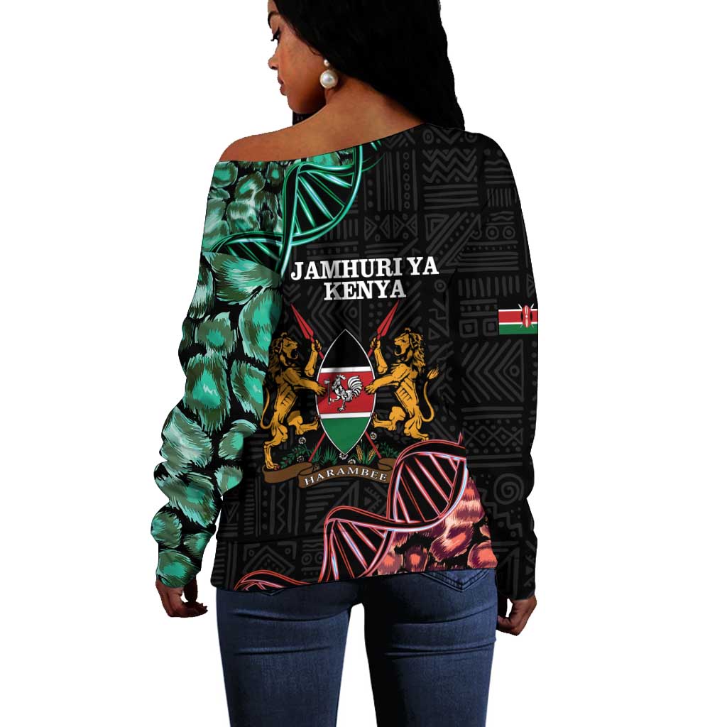 Afro Kenya Off Shoulder Sweater Kenyan Is In My DNA - Jamhuri Day LT14