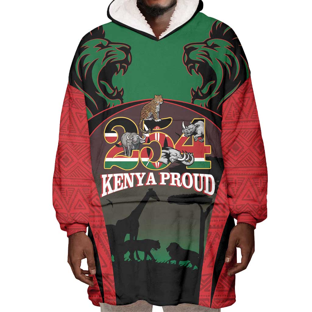 Proud Kenya 254 Wearable Blanket Hoodie Safari Animals - African Pattern LT14