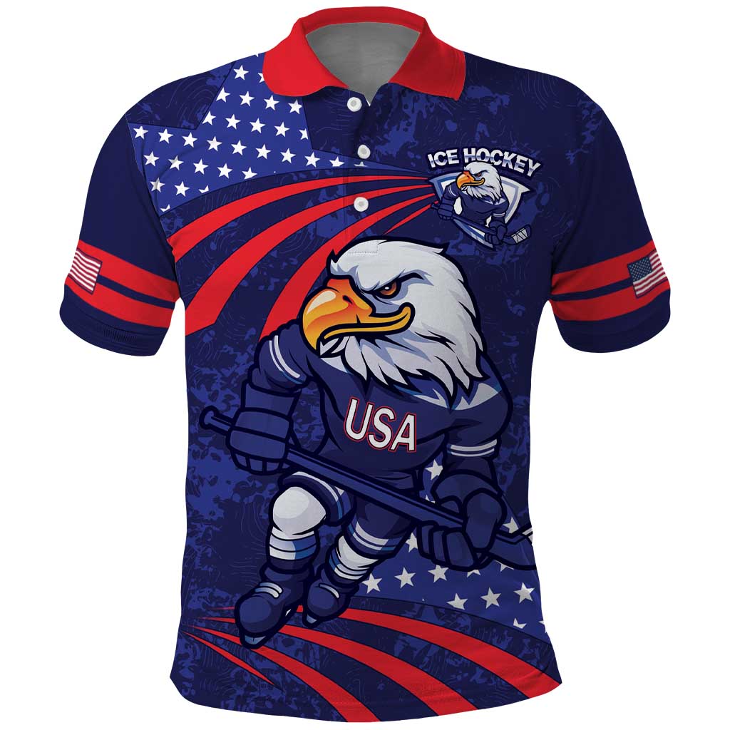 Custom USA Ice Hockey Polo Shirt United States Eagle Mascot LT14