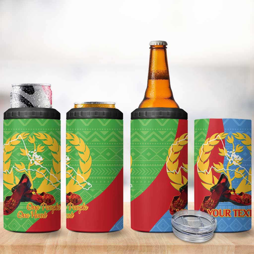 Personalised Eritrea Independence Day 4 in 1 Can Cooler Tumbler Shida Shoes Olive Branch African Pattern LT14