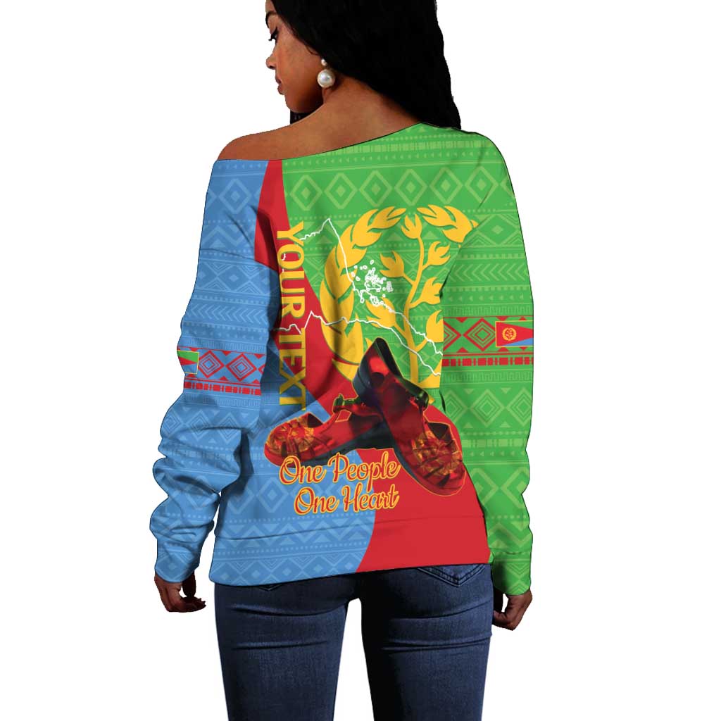 Personalised Eritrea Independence Day Off Shoulder Sweater Shida Shoes Olive Branch African Pattern LT14