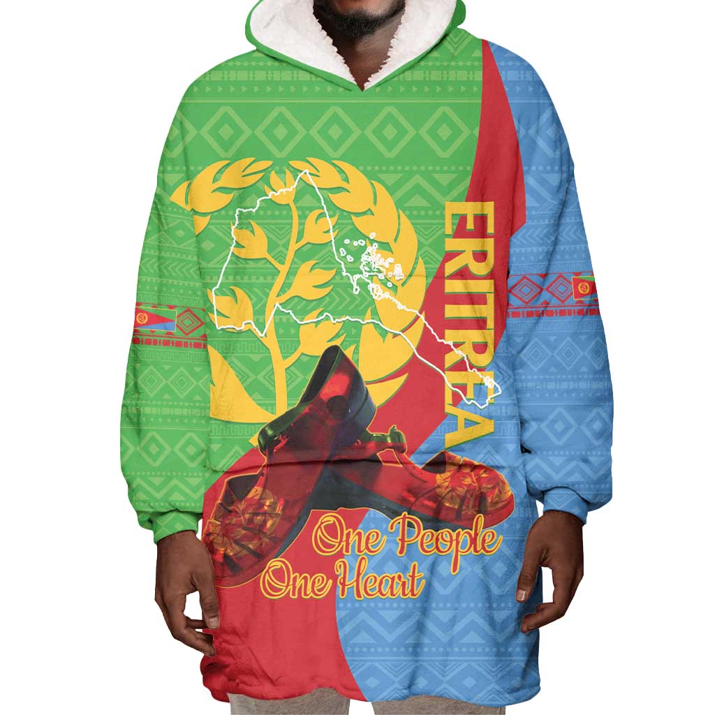 Personalised Eritrea Independence Day Wearable Blanket Hoodie Shida Shoes Olive Branch African Pattern LT14