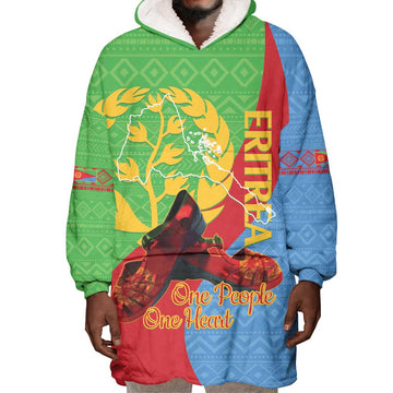 Personalised Eritrea Independence Day Wearable Blanket Hoodie Shida Shoes Olive Branch African Pattern LT14