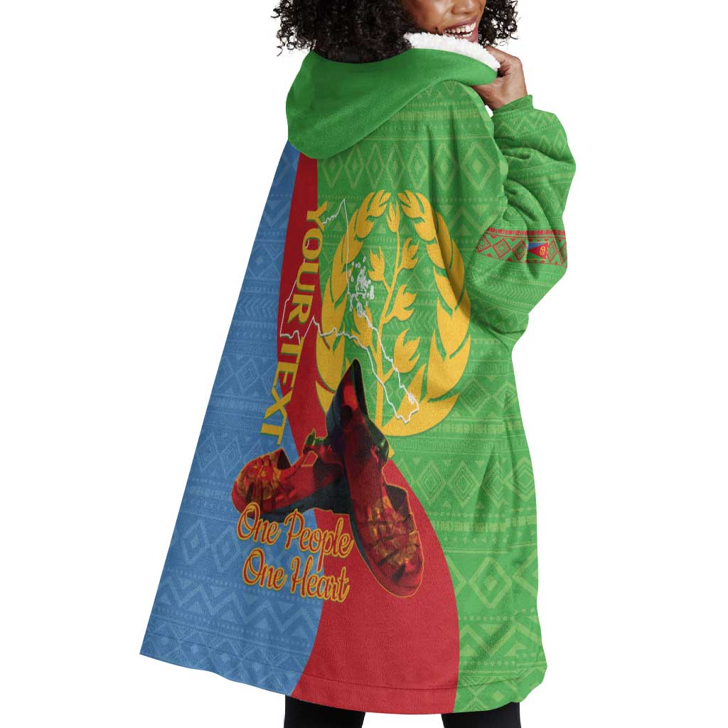 Personalised Eritrea Independence Day Wearable Blanket Hoodie Shida Shoes Olive Branch African Pattern LT14