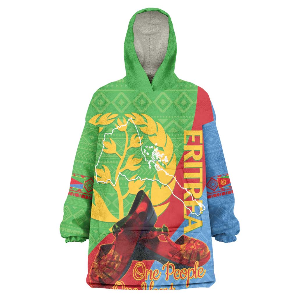 Personalised Eritrea Independence Day Wearable Blanket Hoodie Shida Shoes Olive Branch African Pattern LT14