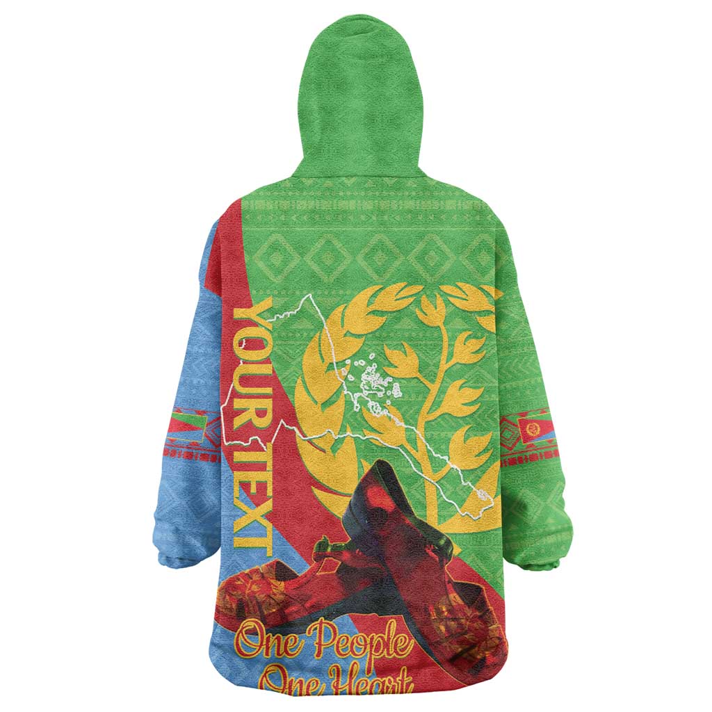 Personalised Eritrea Independence Day Wearable Blanket Hoodie Shida Shoes Olive Branch African Pattern LT14
