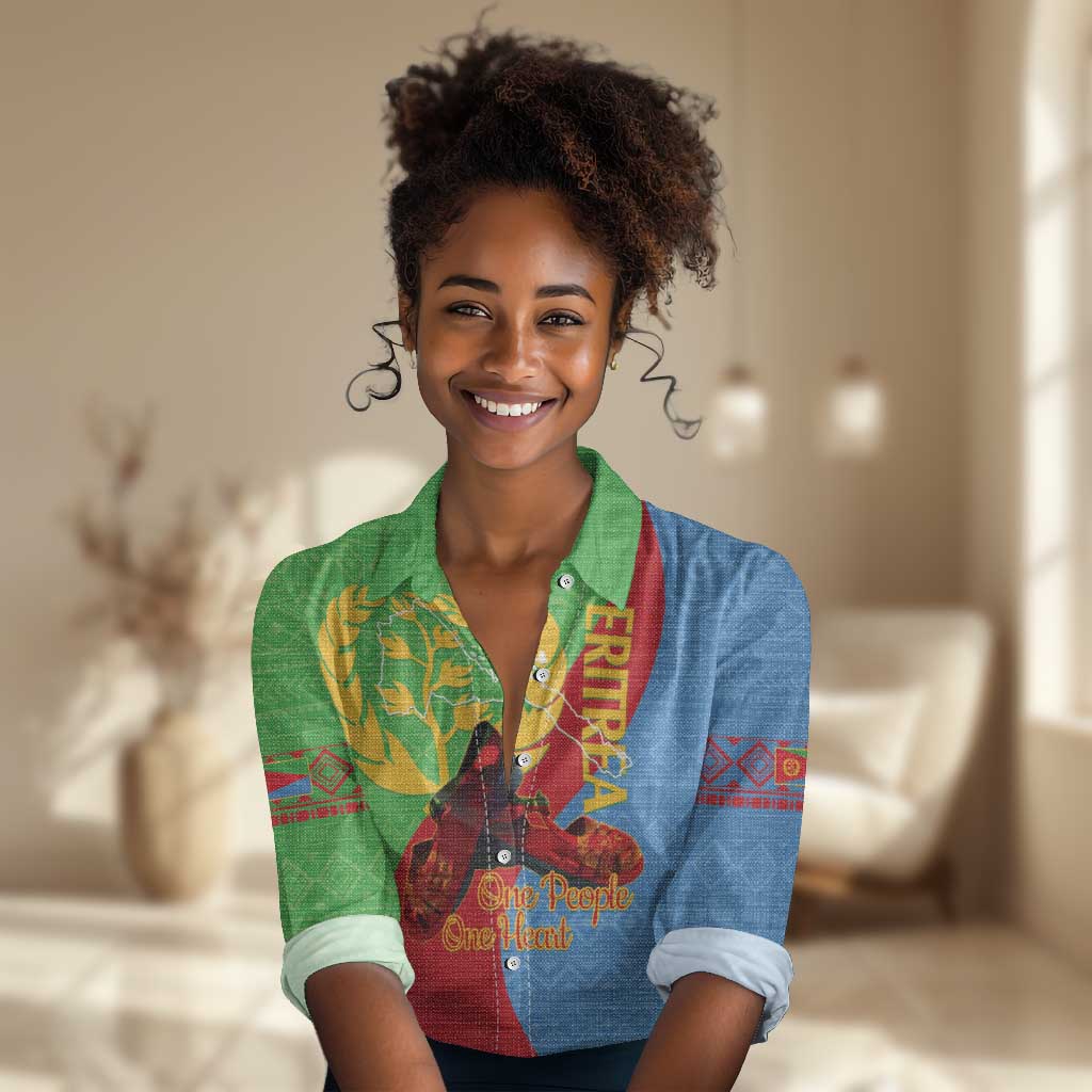 Personalised Eritrea Independence Day Women Casual Shirt Shida Shoes Olive Branch African Pattern LT14