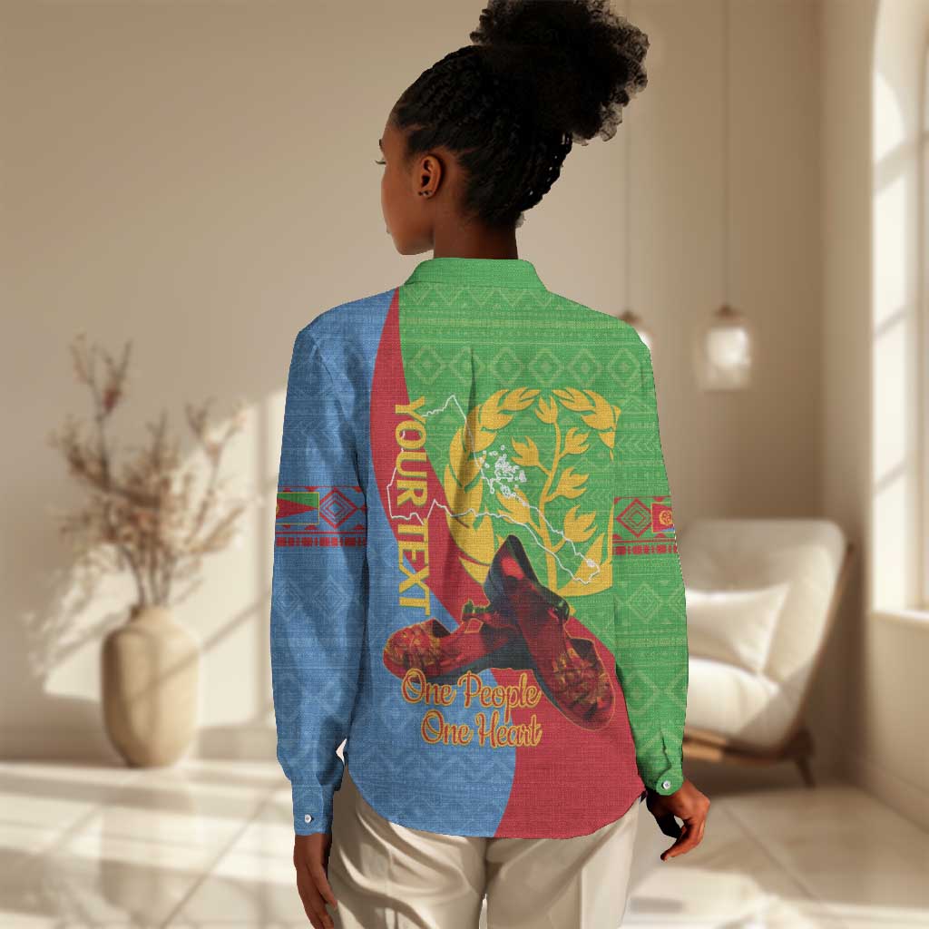 Personalised Eritrea Independence Day Women Casual Shirt Shida Shoes Olive Branch African Pattern LT14