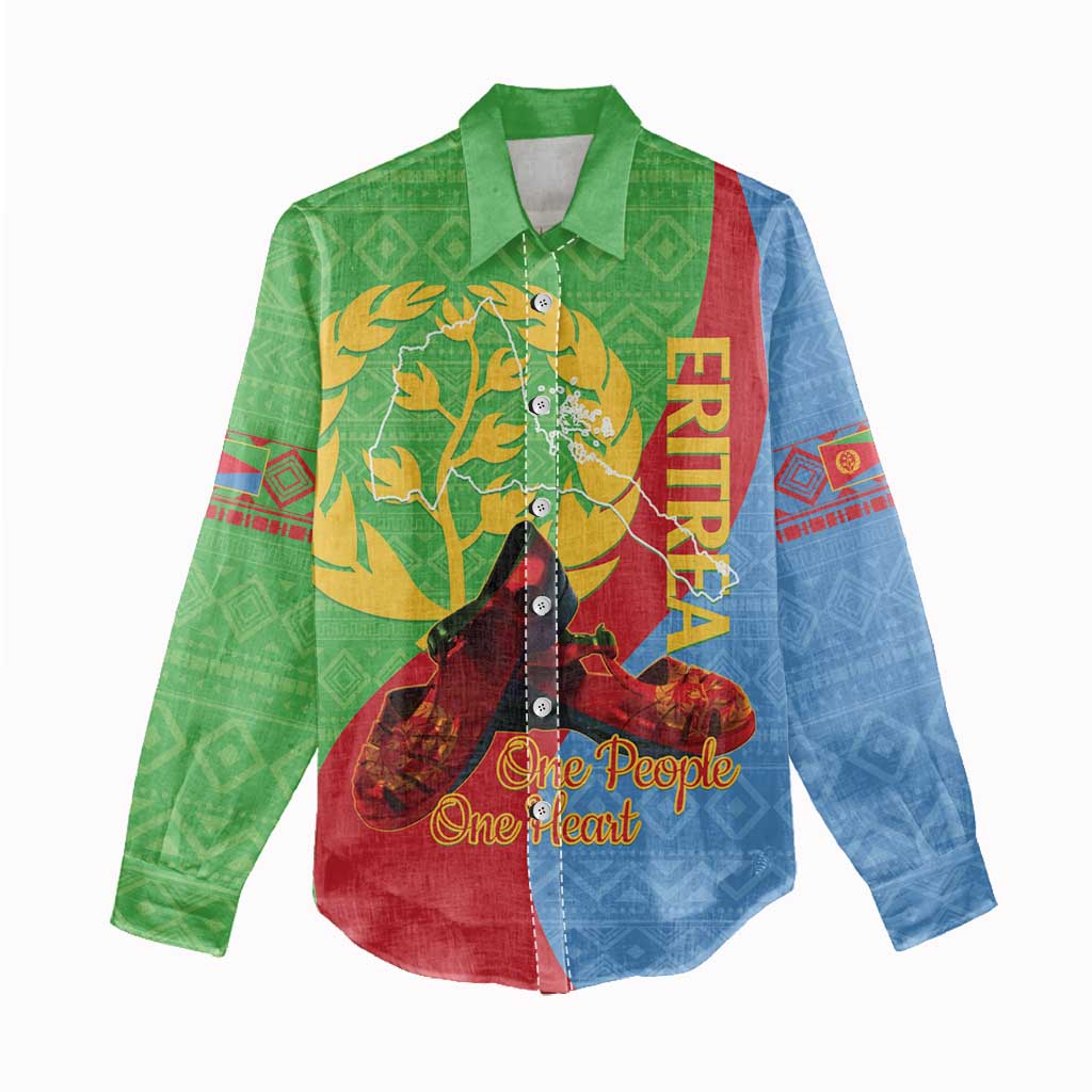 Personalised Eritrea Independence Day Women Casual Shirt Shida Shoes Olive Branch African Pattern LT14