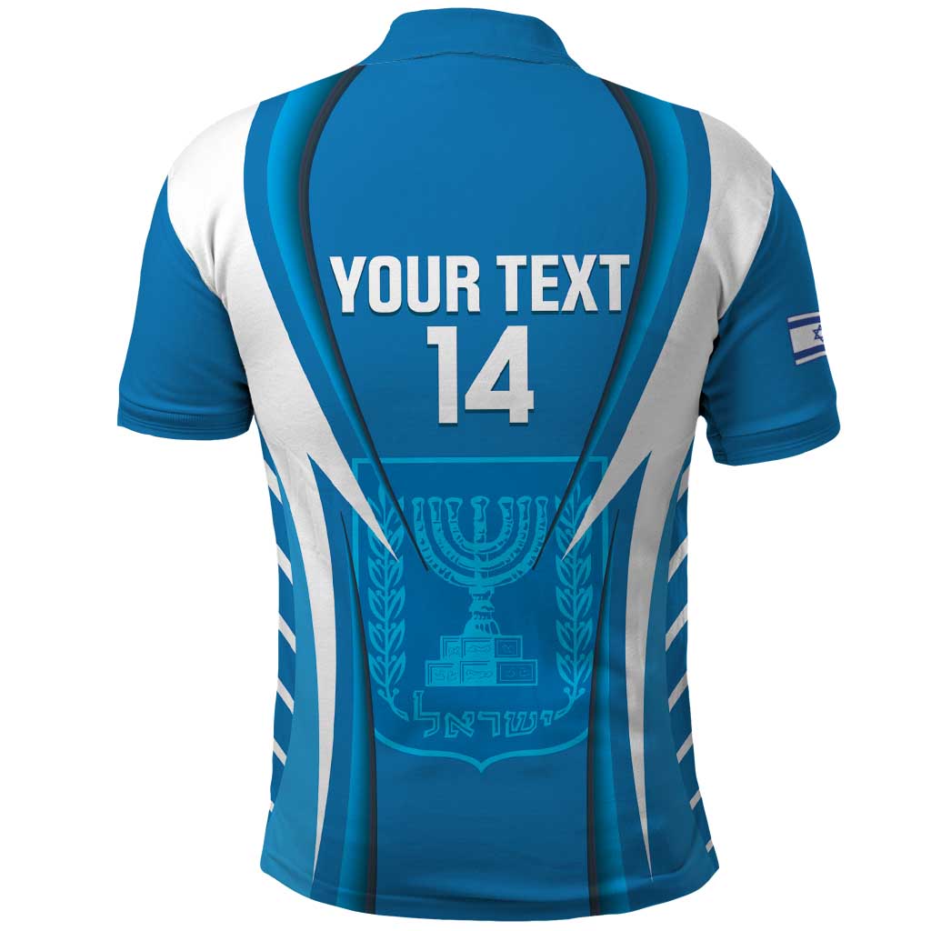 Custom Israel Football Polo Shirt Come On Sky Blue and Whites LT14