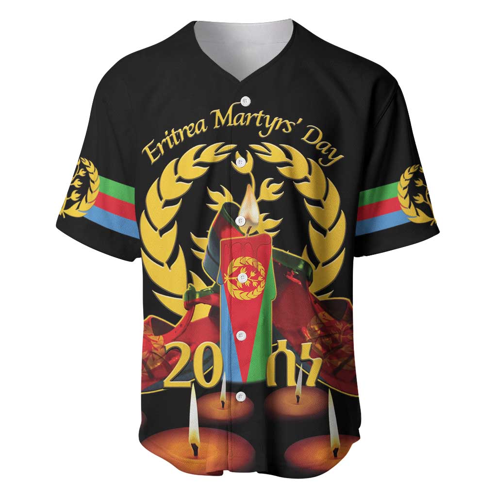 Custom Eritrea Martyrs' Day Baseball Jersey 20 June Shida Shoes With Candles - Black LT14