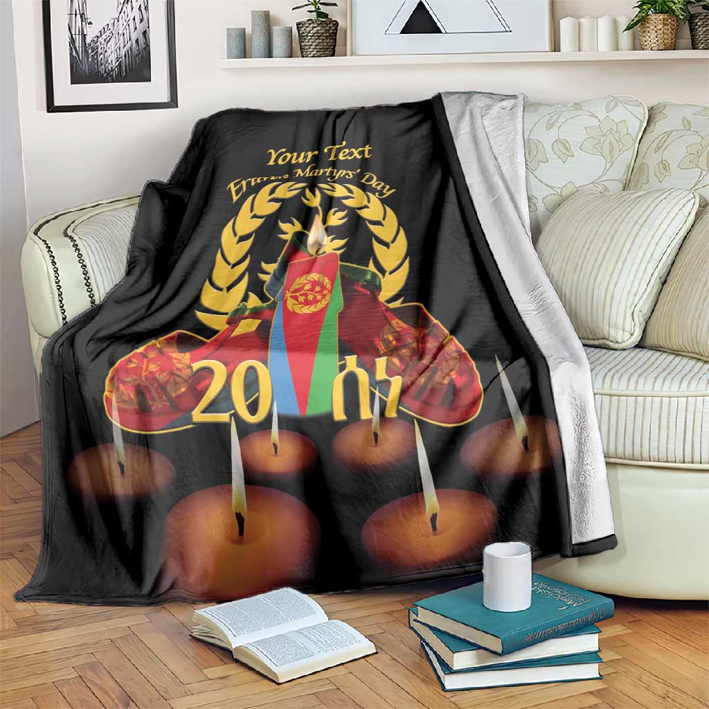 Custom Eritrea Martyrs' Day Blanket 20 June Shida Shoes With Candles - Black LT14
