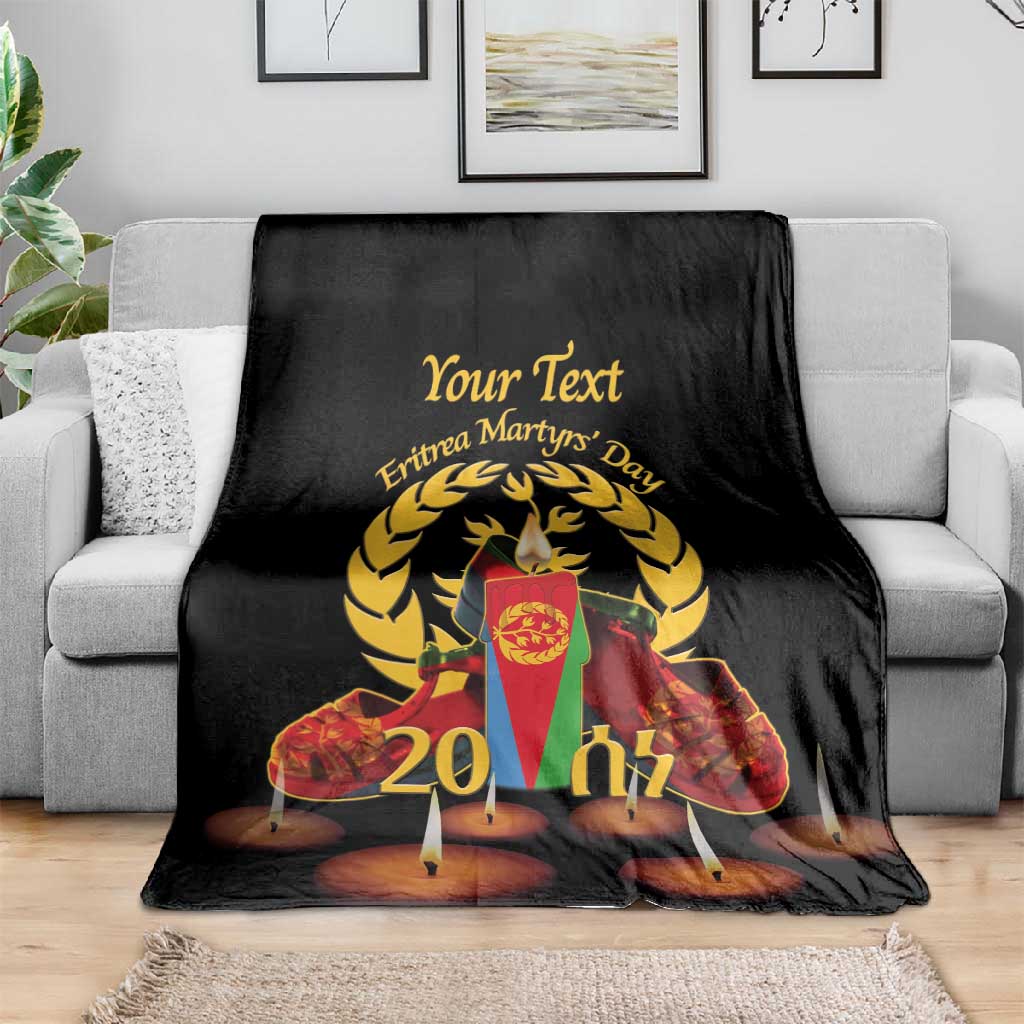 Custom Eritrea Martyrs' Day Blanket 20 June Shida Shoes With Candles - Black LT14