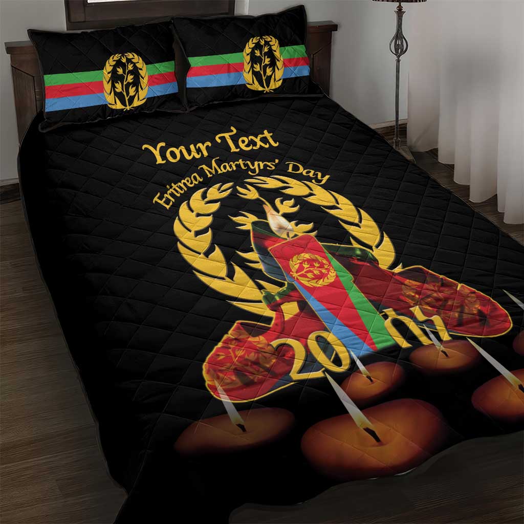 Custom Eritrea Martyrs' Day Quilt Bed Set 20 June Shida Shoes With Candles - Black LT14