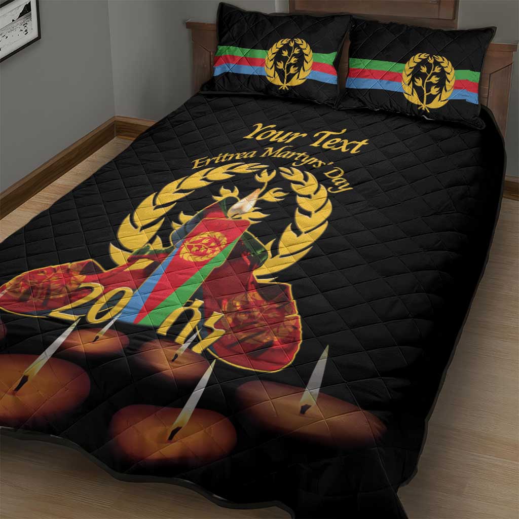 Custom Eritrea Martyrs' Day Quilt Bed Set 20 June Shida Shoes With Candles - Black LT14