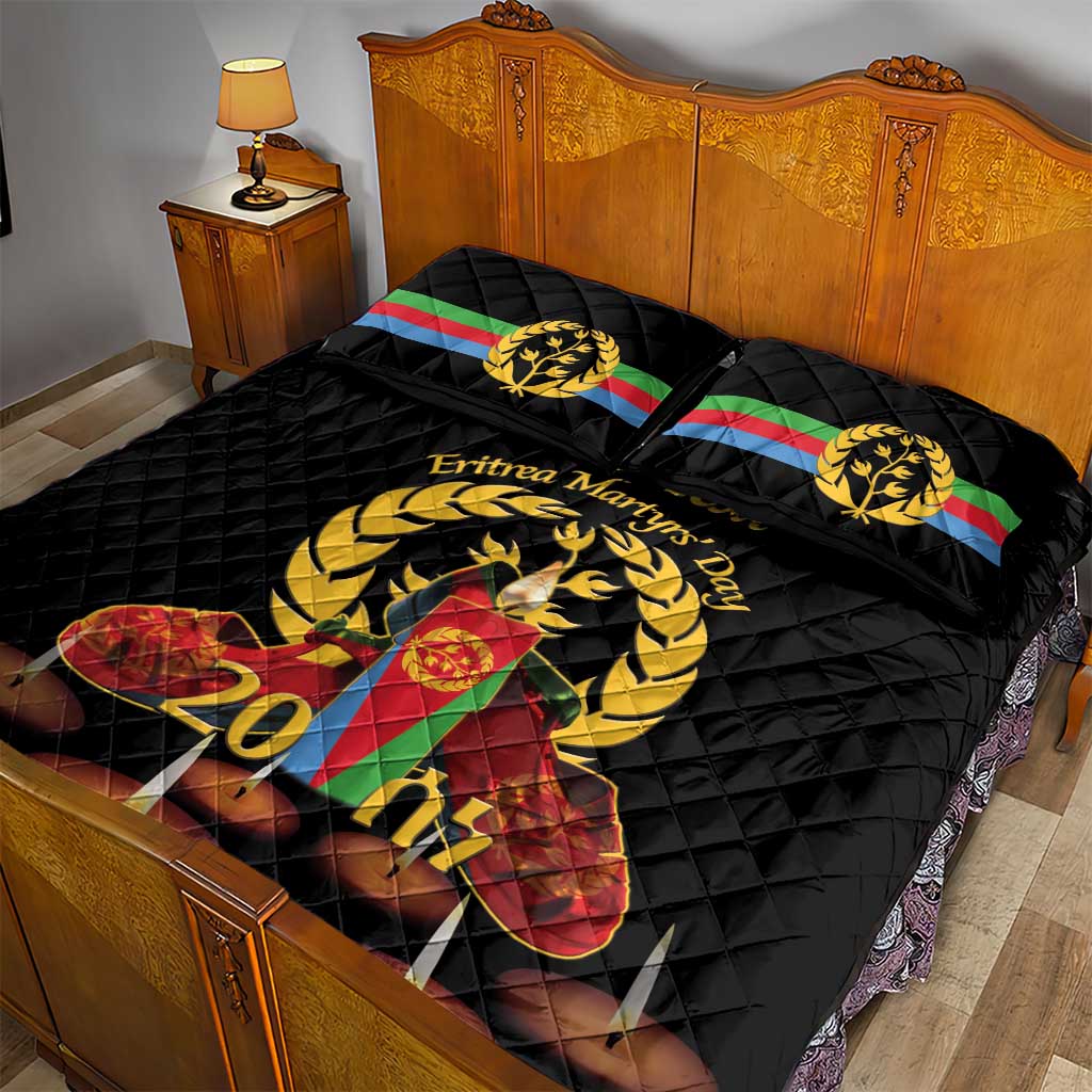 Custom Eritrea Martyrs' Day Quilt Bed Set 20 June Shida Shoes With Candles - Black LT14