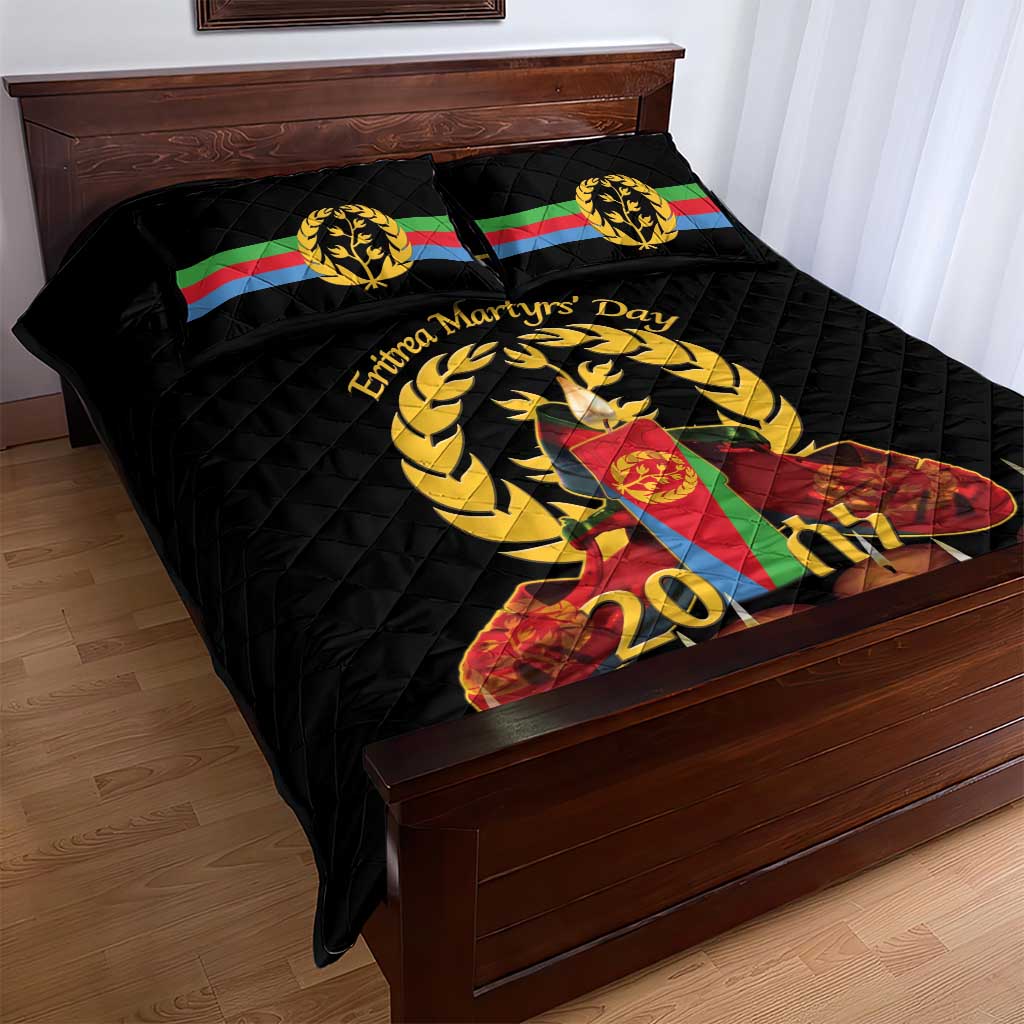 Custom Eritrea Martyrs' Day Quilt Bed Set 20 June Shida Shoes With Candles - Black LT14