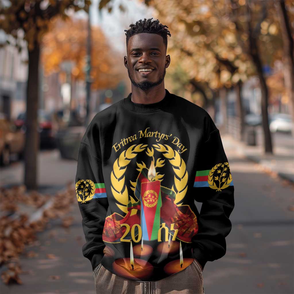 Custom Eritrea Martyrs' Day Sweatshirt 20 June Shida Shoes With Candles - Black LT14