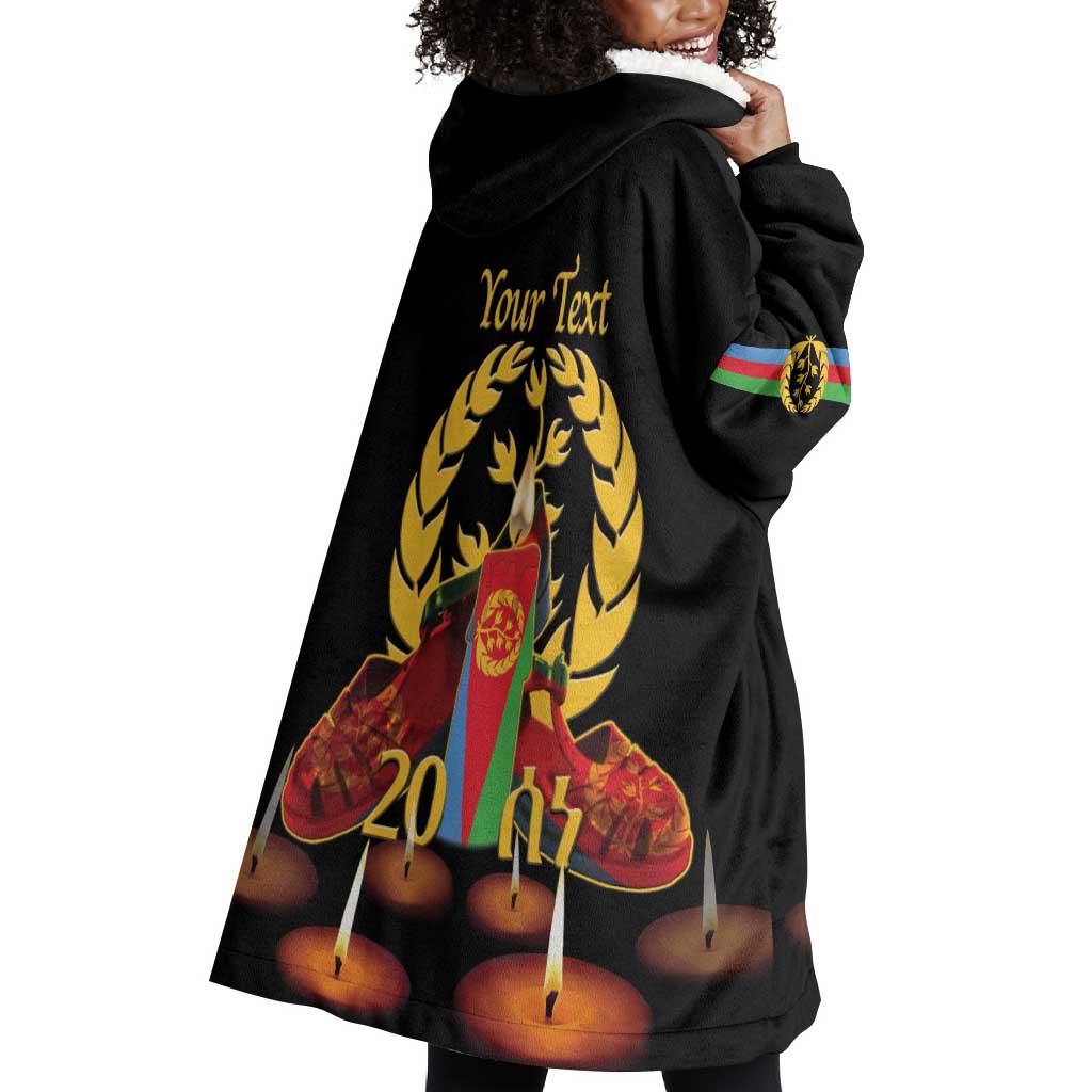 Custom Eritrea Martyrs' Day Wearable Blanket Hoodie 20 June Shida Shoes With Candles - Black LT14