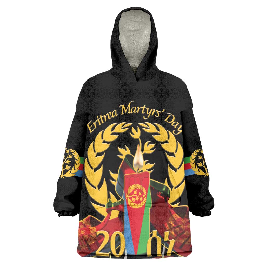 Custom Eritrea Martyrs' Day Wearable Blanket Hoodie 20 June Shida Shoes With Candles - Black LT14