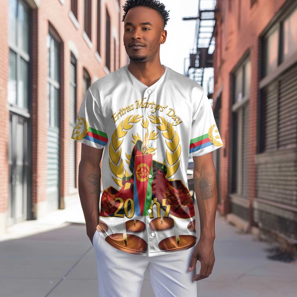 Custom Eritrea Martyrs' Day Baseball Jersey 20 June Shida Shoes With Candles - White LT14