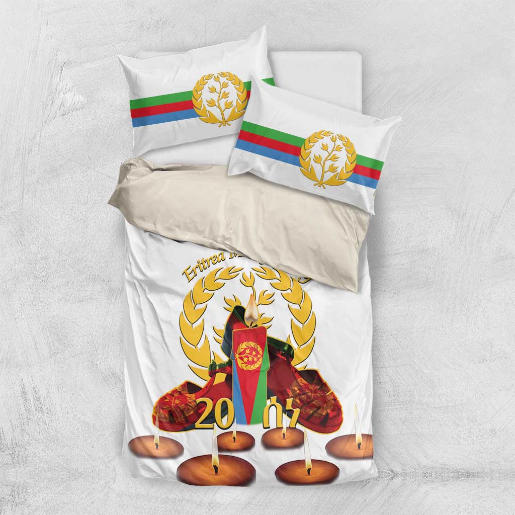 Custom Eritrea Martyrs' Day Bedding Set 20 June Shida Shoes With Candles - White LT14