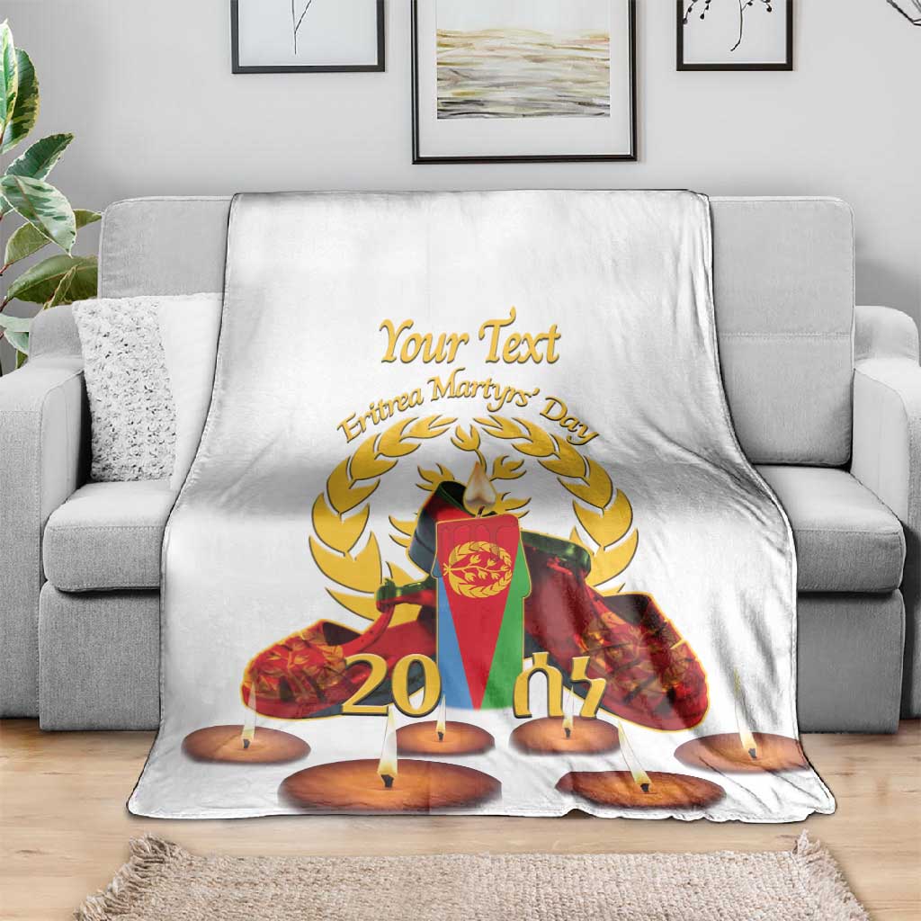 Custom Eritrea Martyrs' Day Blanket 20 June Shida Shoes With Candles - White LT14