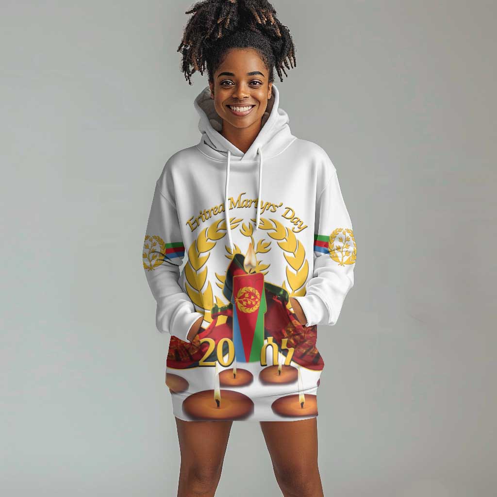 Custom Eritrea Martyrs' Day Hoodie Dress 20 June Shida Shoes With Candles - White LT14