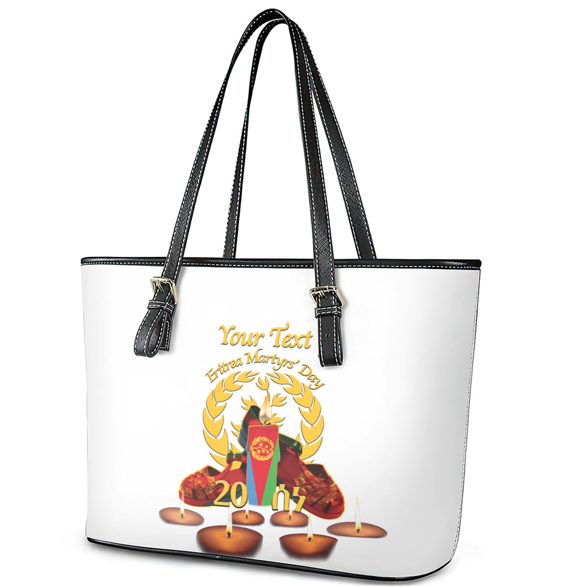 Custom Eritrea Martyrs' Day Leather Tote Bag 20 June Shida Shoes With Candles - White LT14