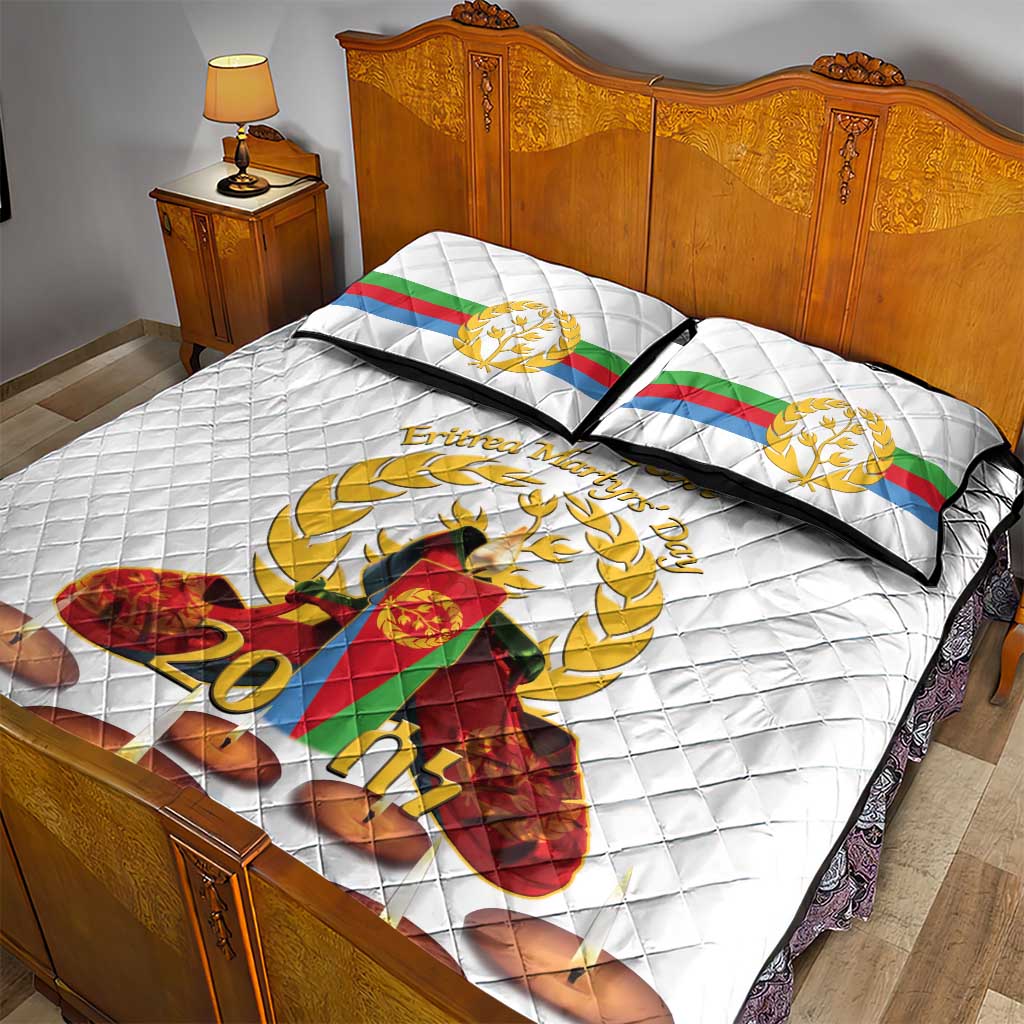 Custom Eritrea Martyrs' Day Quilt Bed Set 20 June Shida Shoes With Candles - White LT14