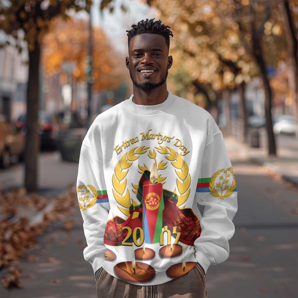 Custom Eritrea Martyrs' Day Sweatshirt 20 June Shida Shoes With Candles - White LT14