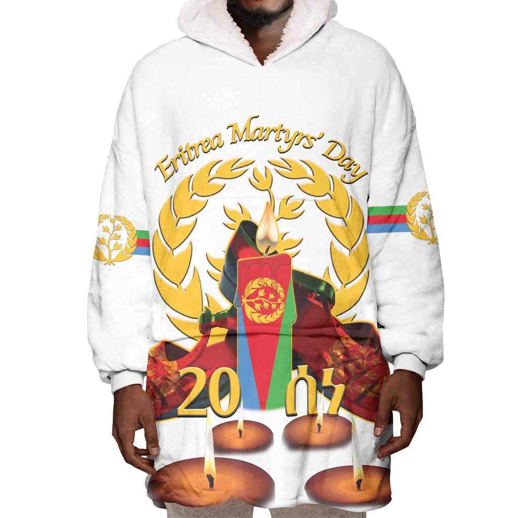 Custom Eritrea Martyrs' Day Wearable Blanket Hoodie 20 June Shida Shoes With Candles - White LT14