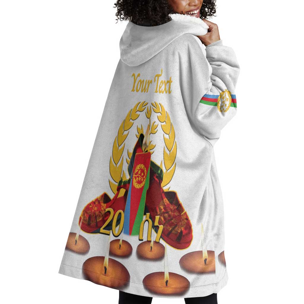 Custom Eritrea Martyrs' Day Wearable Blanket Hoodie 20 June Shida Shoes With Candles - White LT14