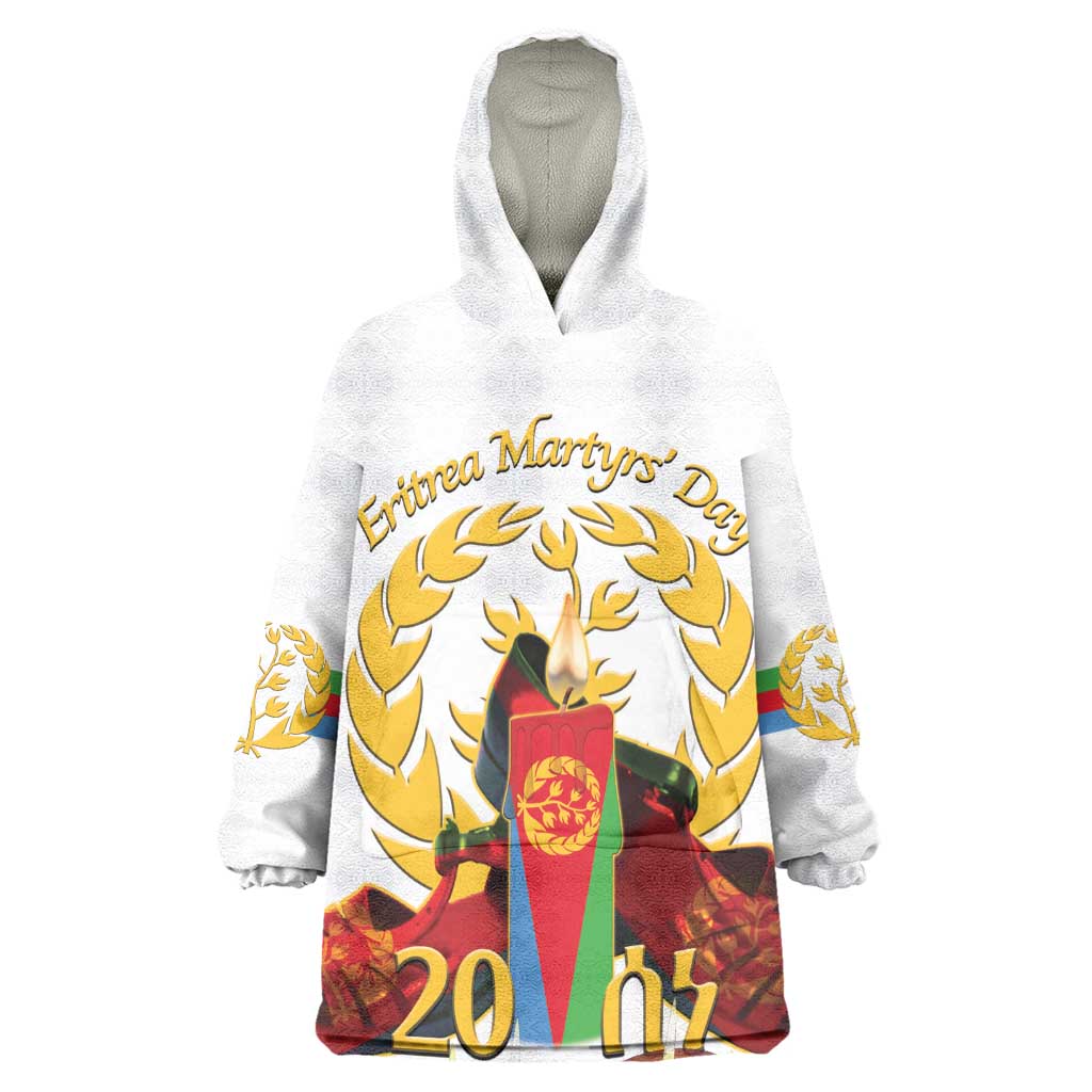 Custom Eritrea Martyrs' Day Wearable Blanket Hoodie 20 June Shida Shoes With Candles - White LT14