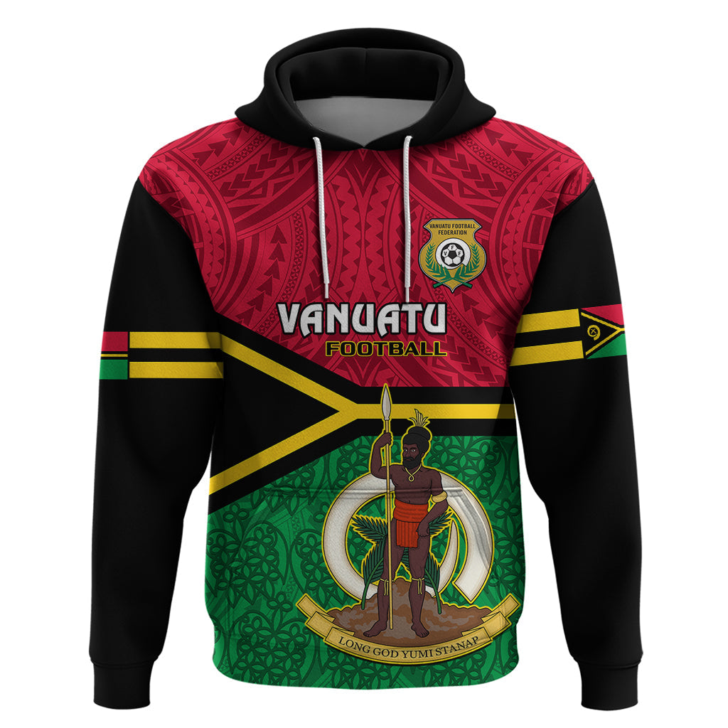 Personalised Vanuatu Football Hoodie Vanuatuan Coat Of Arm Polynesian Flag Style LT14