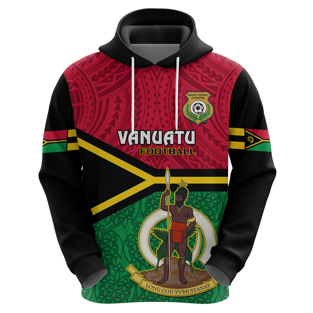 Personalised Vanuatu Football Hoodie Vanuatuan Coat Of Arm Polynesian Flag Style LT14