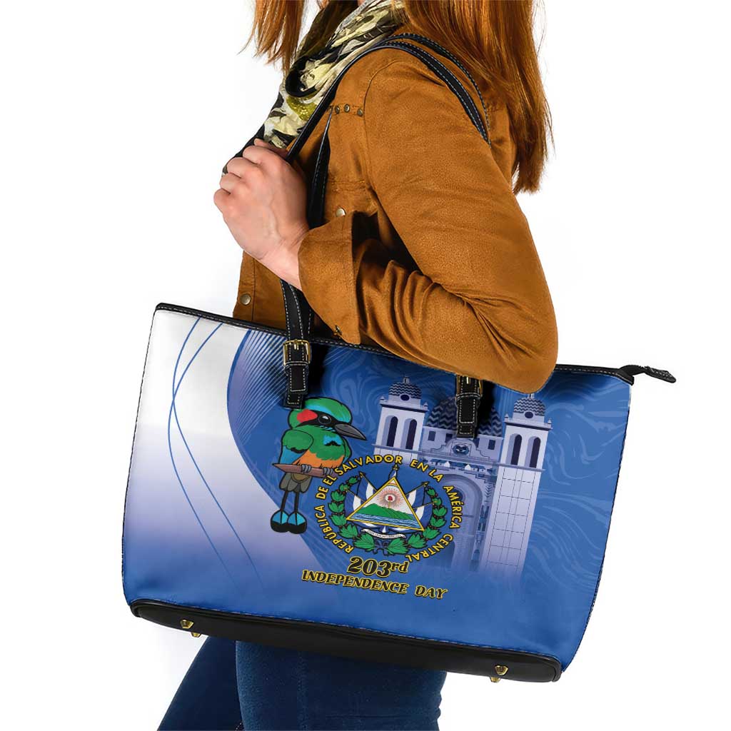 El Salvador Independence Day Leather Tote Bag 203rd Anniversary Torogoz Bird LT14