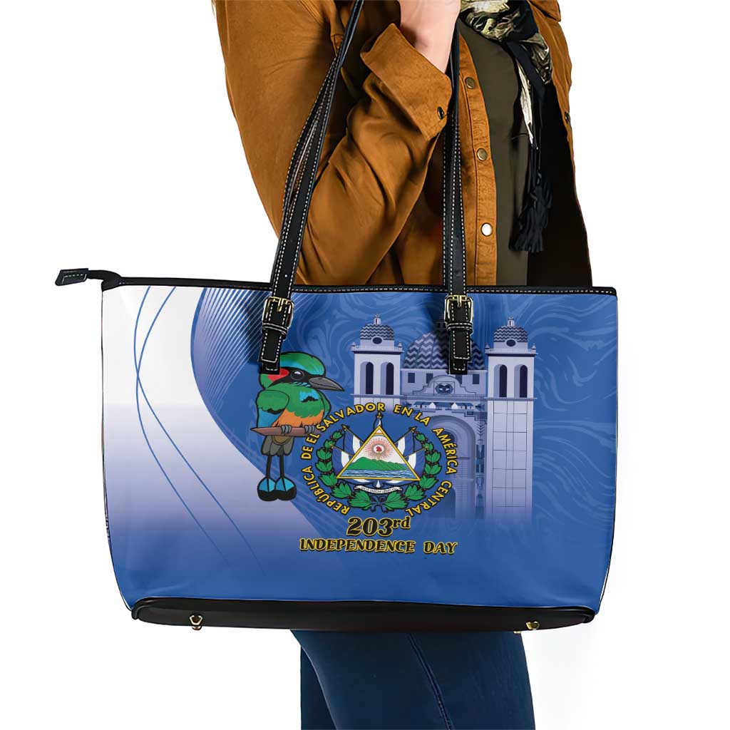El Salvador Independence Day Leather Tote Bag 203rd Anniversary Torogoz Bird LT14