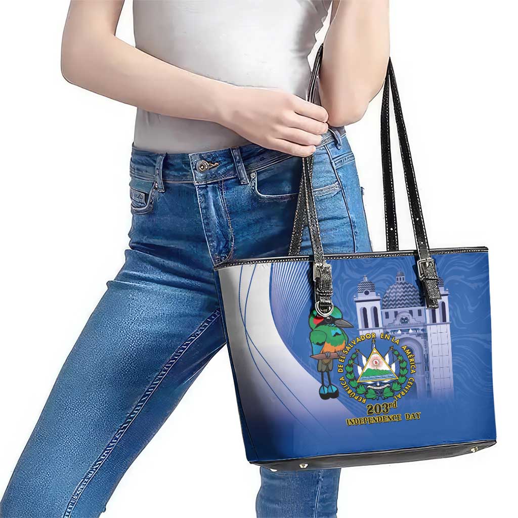El Salvador Independence Day Leather Tote Bag 203rd Anniversary Torogoz Bird LT14