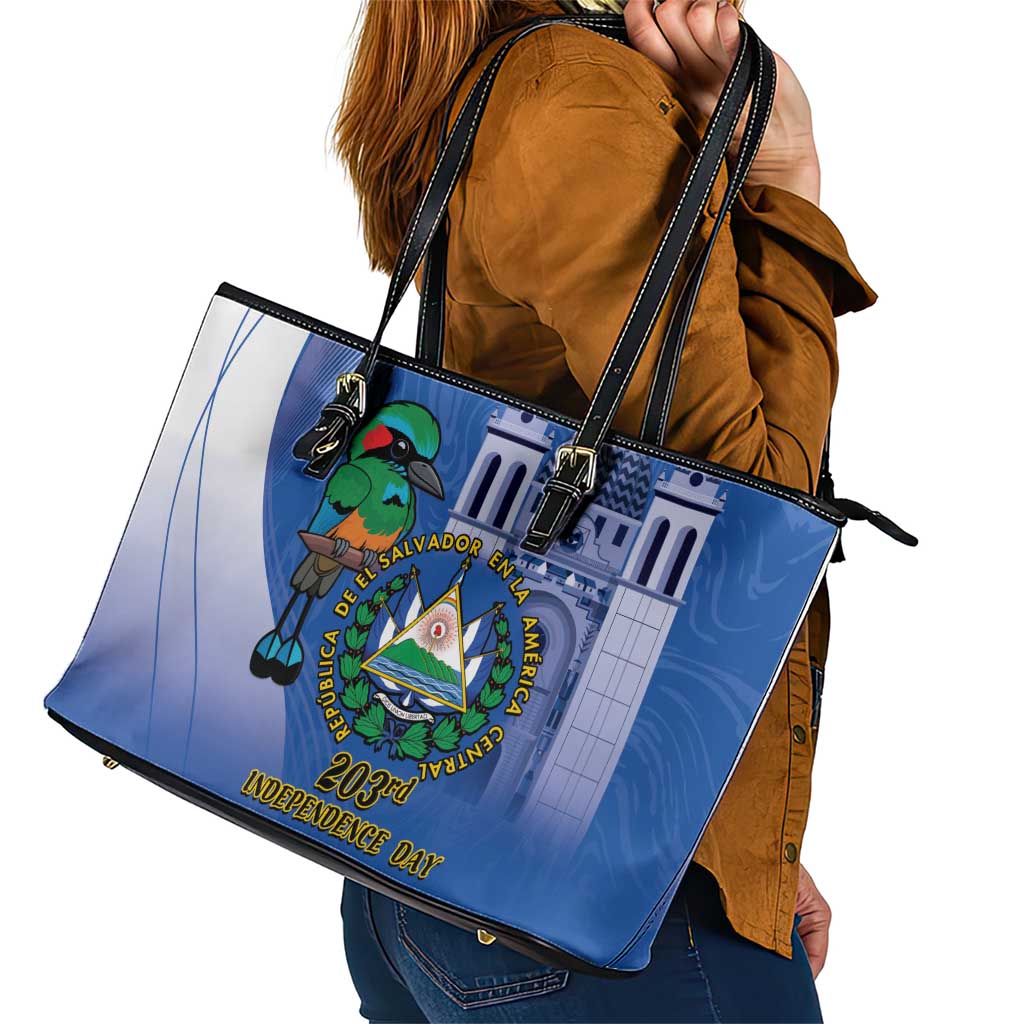 El Salvador Independence Day Leather Tote Bag 203rd Anniversary Torogoz Bird LT14