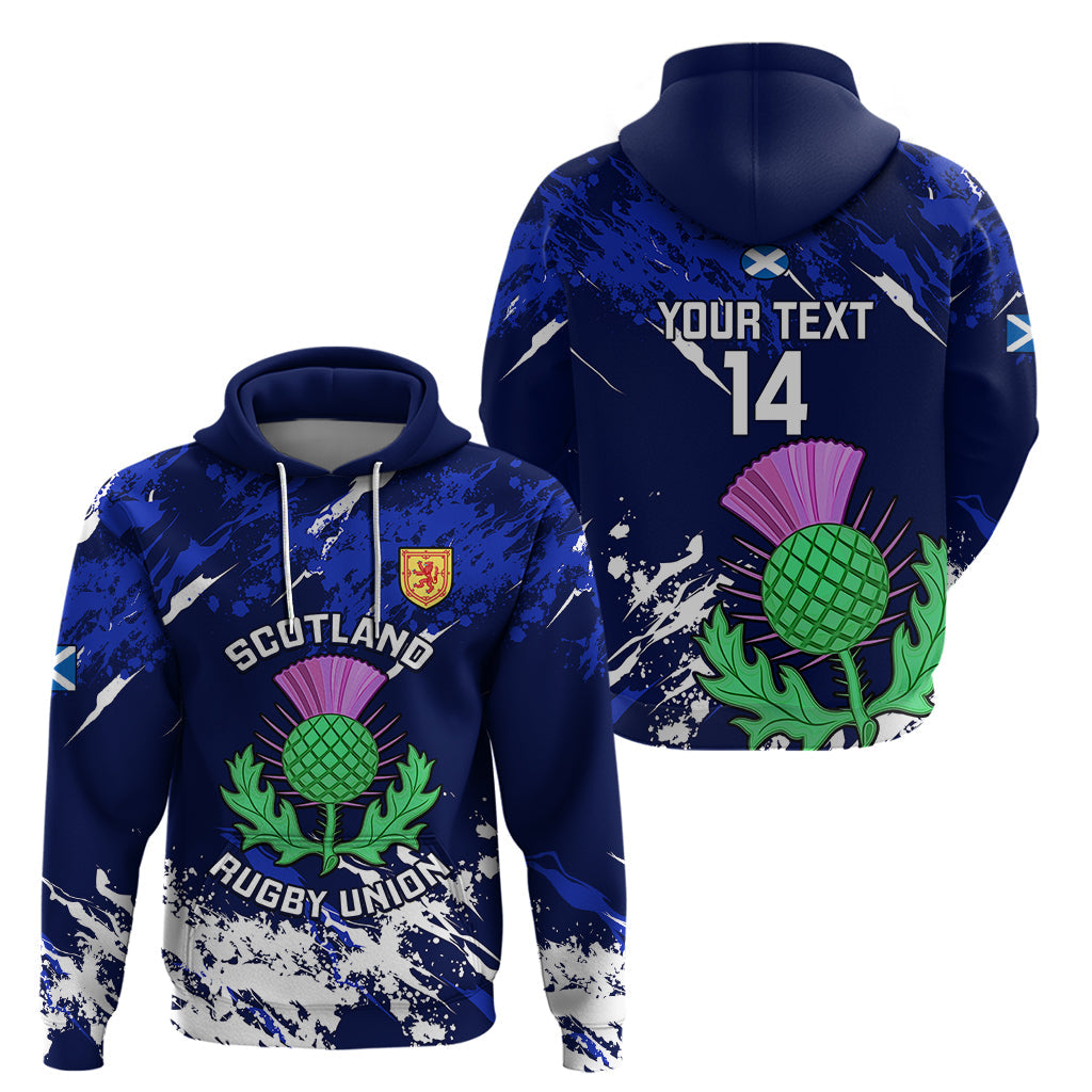 Custom Scotland Rugby Hoodie World Cup 2023 Go Scottish Thistle Grunge Style LT14